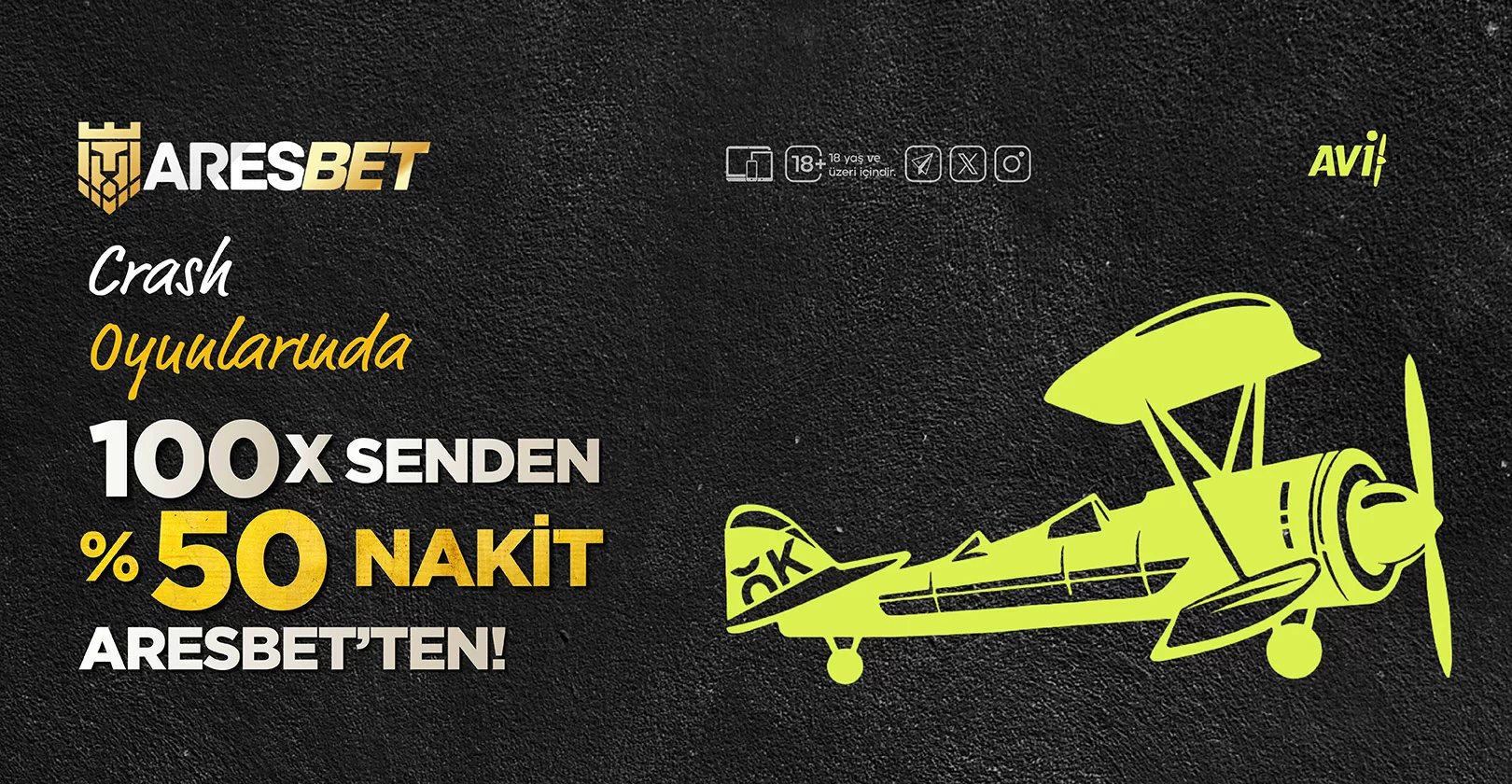 Crash Oyunlarında 100x Senden %50 Nakit Aresbet'ten!