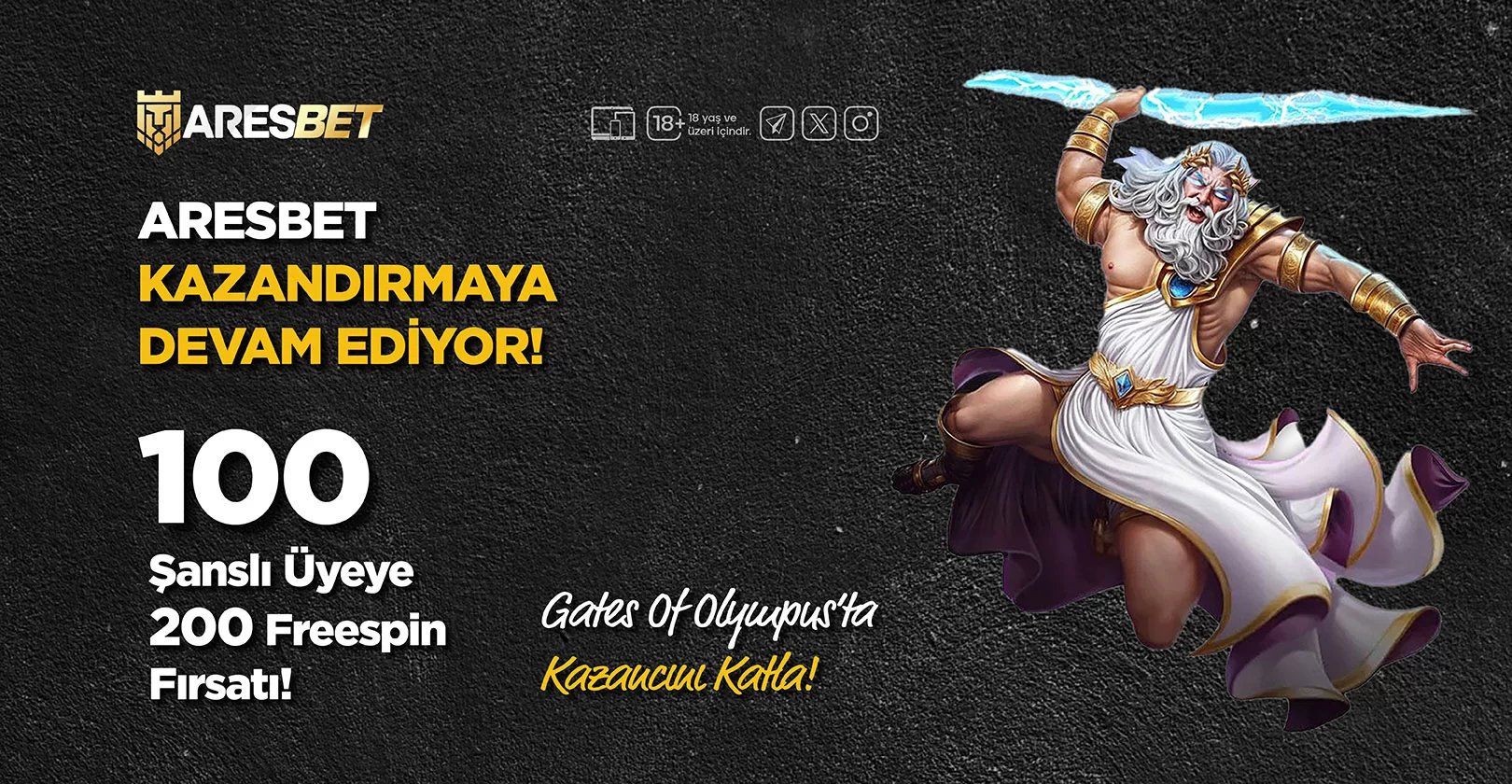 Aresbet'te 100 Şanslı Üyeye 200 Freespin Fırsatı!